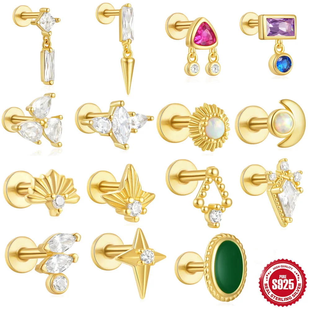 925 Silver Opal CZ Piercing Earring For Ear Piercing