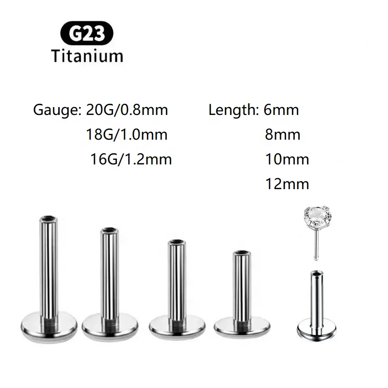 ASTM F136 Titanium 18G Labret Stud For Lip Or Cartilage Piercing