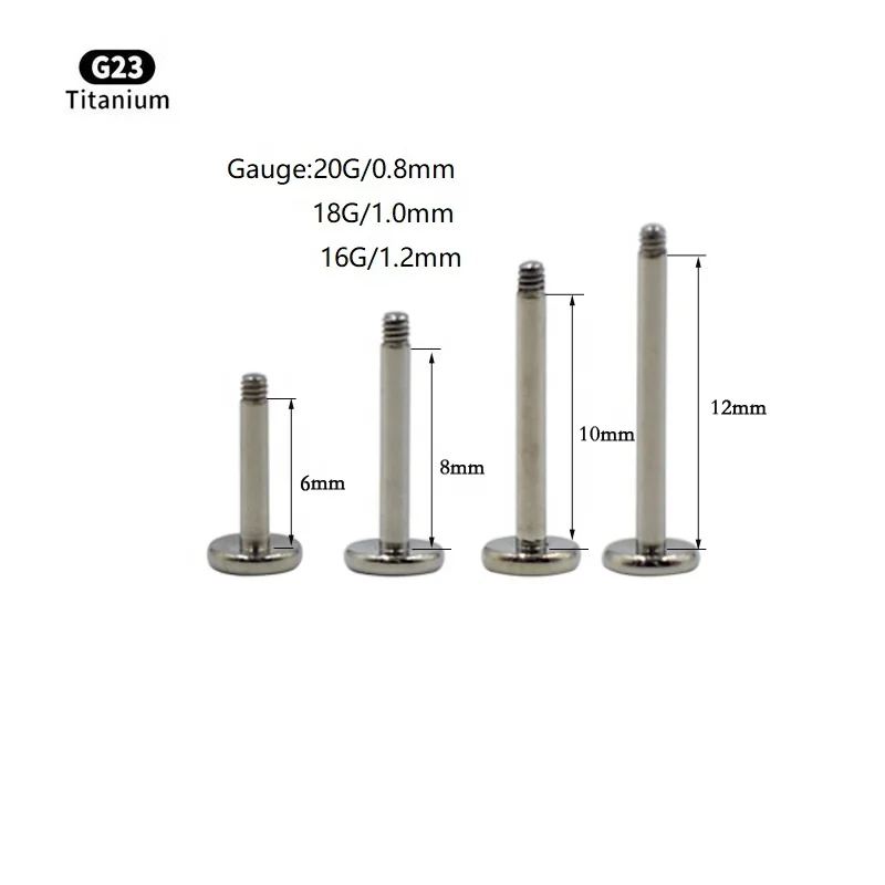 ASTM F136 Titanium Externally Threaded Labret Stud For Lip Or Cartilage Piercing