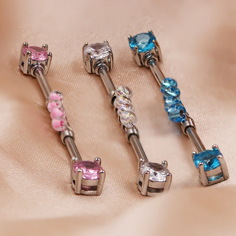 316L Surgical Steel CZ Industrial Barbell For Industrial Piercing - Image 2