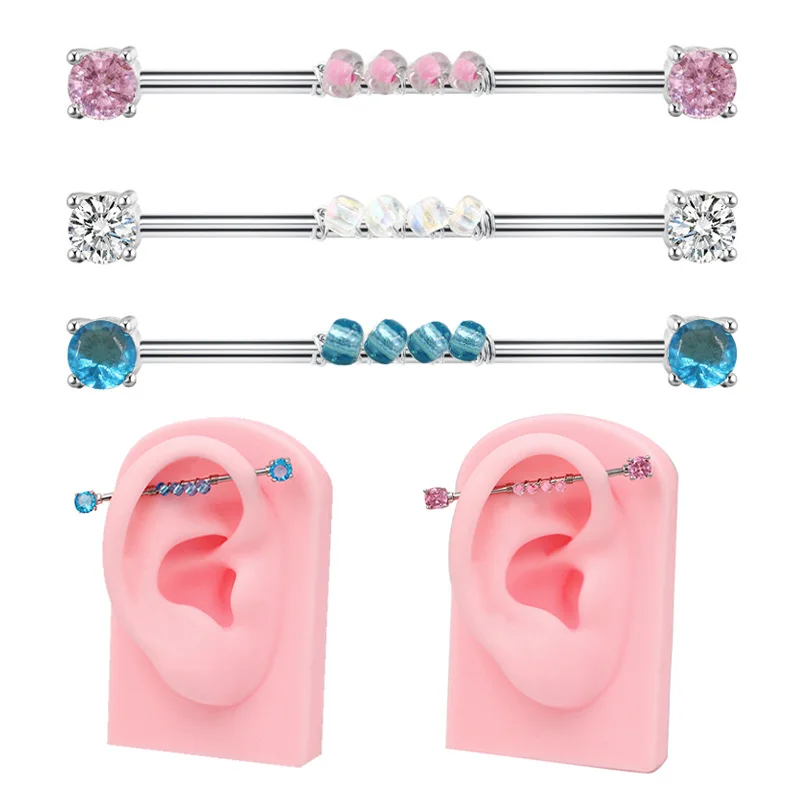316L Surgical Steel CZ Industrial Barbell For Industrial Piercing