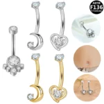 ASTM F136 Titanium 14G Heart Moon Belly Button Ring For Navel Piercing