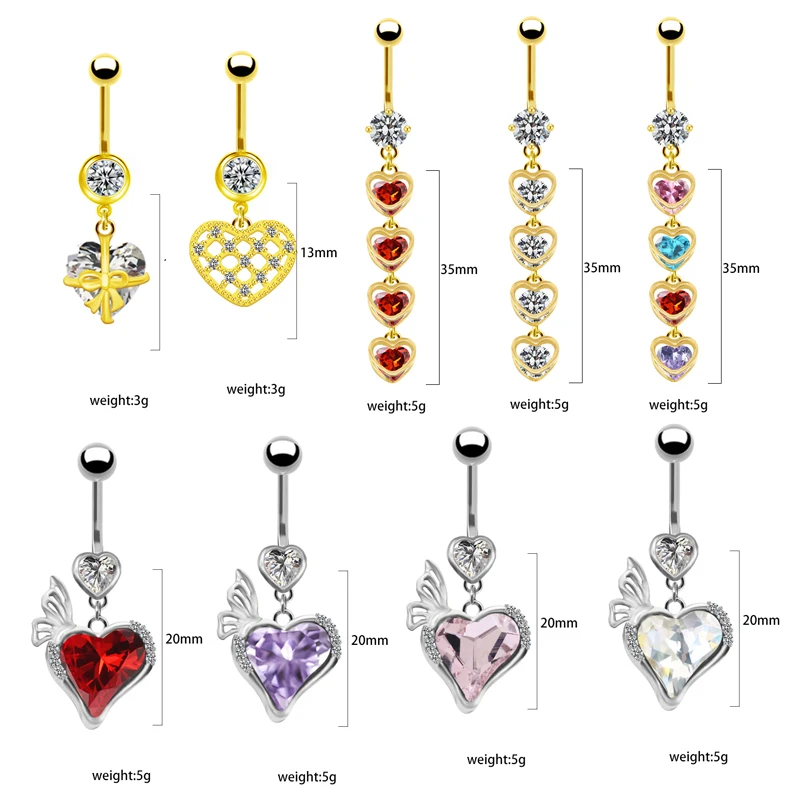 316L Surgical Steel 14G Heart Belly Button Ring For Navel Piercing - Image 2