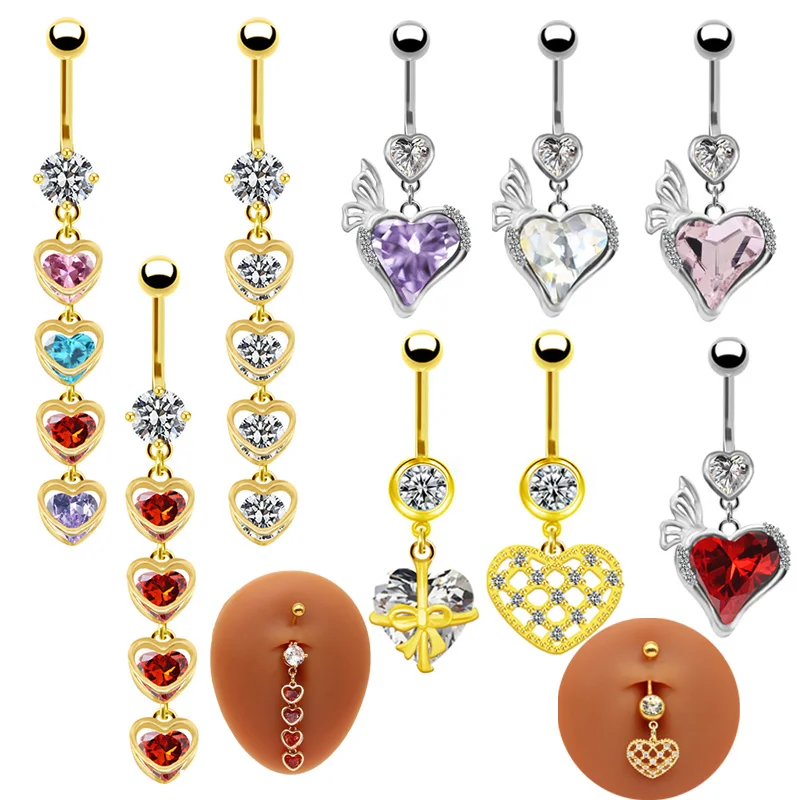 316L Surgical Steel 14G Heart Belly Button Ring For Navel Piercing