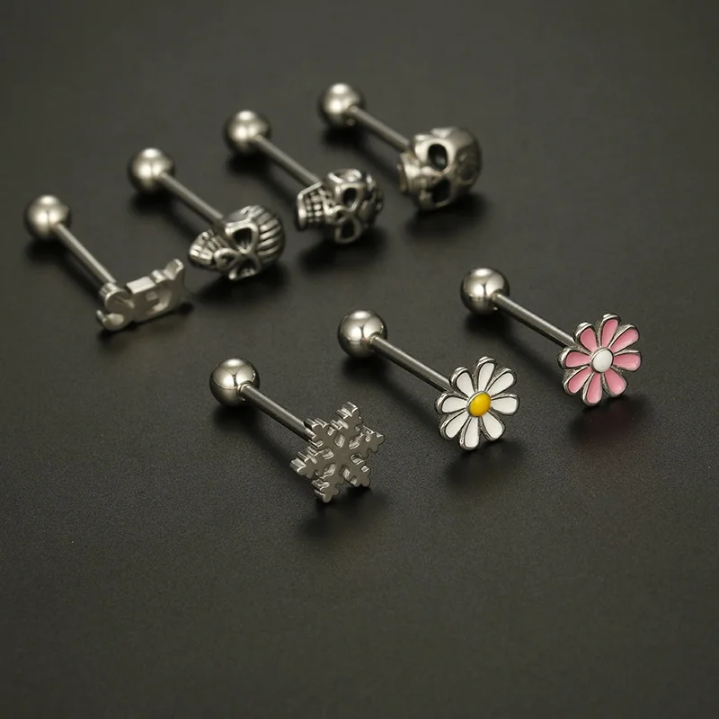 316L Surgical Steel 14G Flower Heart Barbell - Image 2