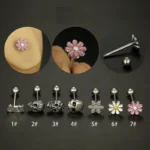 316L Surgical Steel 14G Flower Heart Barbell