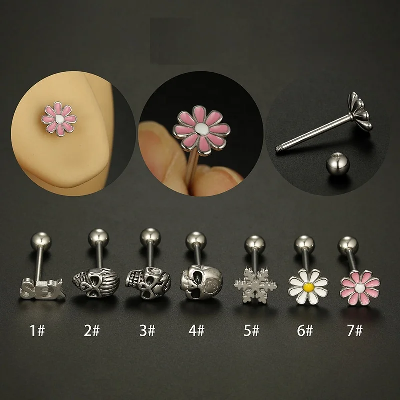 316L Surgical Steel 14G Flower Heart Barbell