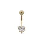 14K Solid Gold 14G CZ Heart Belly Button Ring For Navel Piercing
