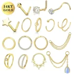 14K Solid Gold Chain Nose Ring For Nose Piercing