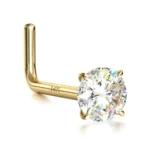 14K Solid Gold CZ L-shaped Nose Stud For Nose Piercing