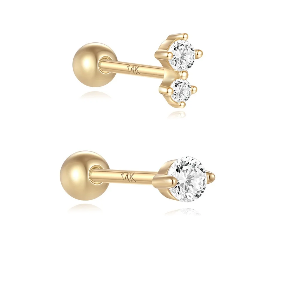 14K Solid Gold Cartilage Stud For Cartilage Or Helix Piercing