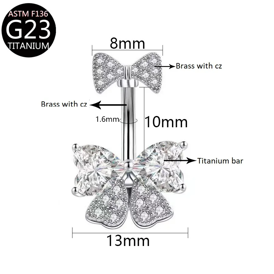 ASTM F136 Titanium 14G Bow Belly Button Ring For Navel Piercing - Image 2