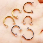 316L Surgical Steel 16G CZ Horseshoe Ring For Septum, Ear Or Lip Piercing