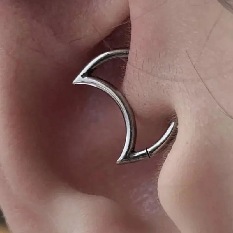 ASTM F136 Titanium 16G Moon Segment Clicker Ring For Septum Or Nose Piercing - Image 2
