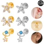 ASTM F136 Titanium 16G Threadless Labret Stud For Lip, Cartilage Or Tragus Piercing