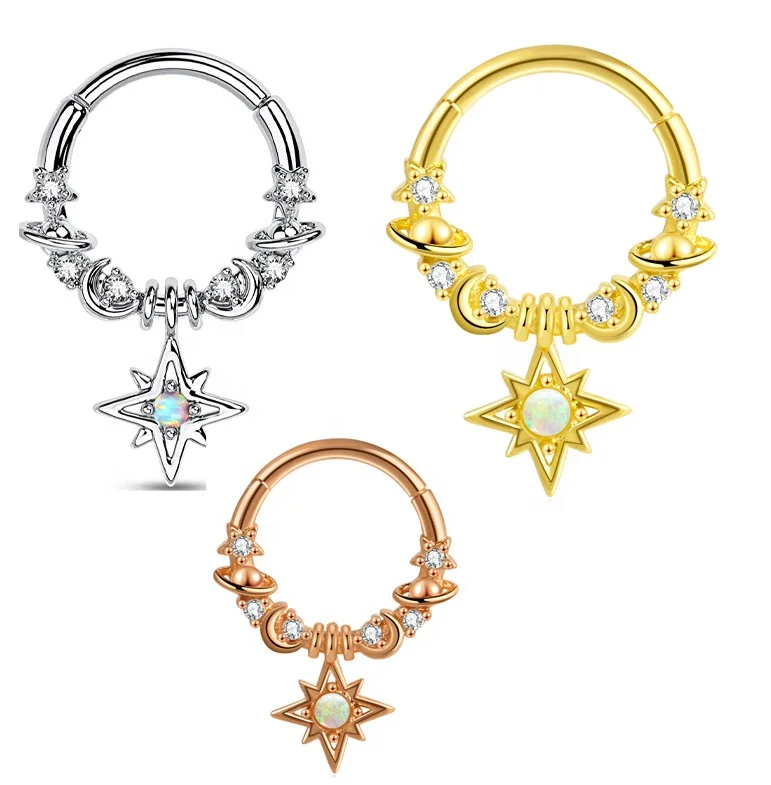 316L Surgical Steel 16G Star Nose Ring For Nose Piercing