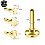 ASTM F136 Titanium 16G Internally Threaded Labret Stud For Lip, Cartilage Or Tragus Piercing