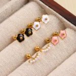 18K Solid Gold Flower Cartilage Stud For Cartilage Or Helix Piercing