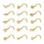 18K Solid Gold 20G Flower Star Nose Stud For Nose Piercing