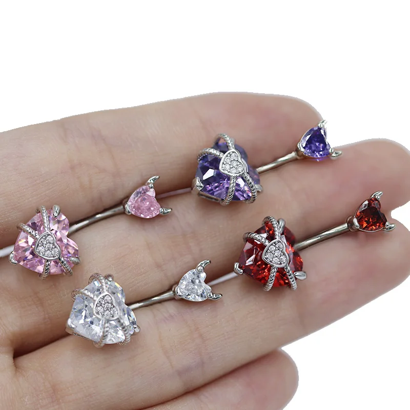 316L Surgical Steel CZ Heart Belly Button Ring For Navel Piercing - Image 2