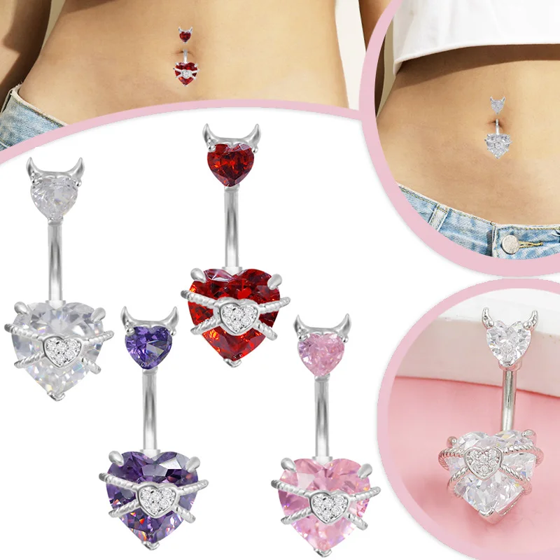 316L Surgical Steel CZ Heart Belly Button Ring For Navel Piercing