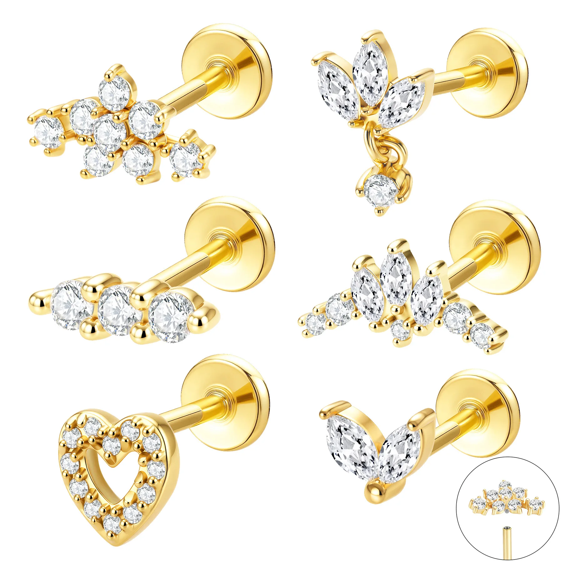 316L Surgical Steel CZ Piercing Earring For Ear Piercing - Image 2