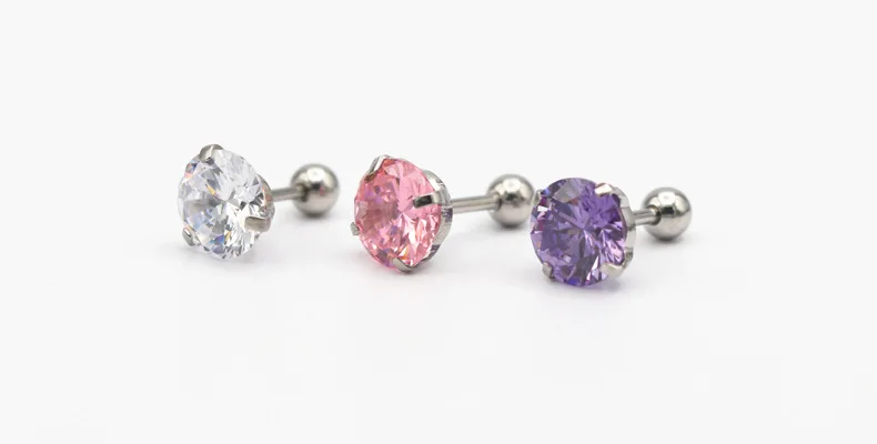316L Surgical Steel CZ Cartilage Stud For Cartilage Or Helix Piercing - Image 2