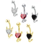 316L Surgical Steel CZ Heart Belly Button Ring For Navel Piercing