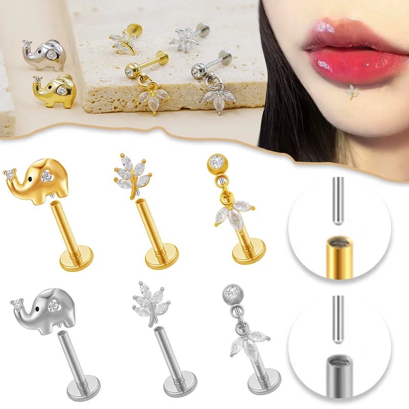 316L Surgical Steel Threadless Labret Stud For Lip, Cartilage Or Tragus Piercing