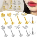 316L Surgical Steel Butterfly Heart Threadless Labret Stud For Lip, Cartilage Or Tragus Piercing