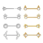 316L Surgical Steel CZ Flower Nipple Ring For Nipple Piercing