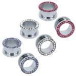 316L Surgical Steel Crystal Plug Earring For Stretched Ear