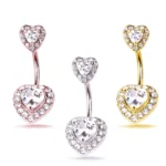 316L Surgical Steel CZ Heart Belly Button Ring For Navel Piercing