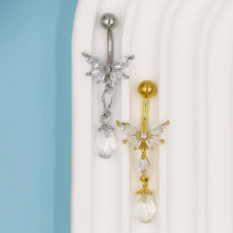 316L Surgical Steel Butterfly Bow Belly Button Ring For Navel Piercing - Image 2