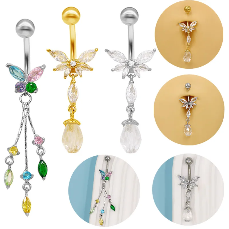 316L Surgical Steel Butterfly Bow Belly Button Ring For Navel Piercing