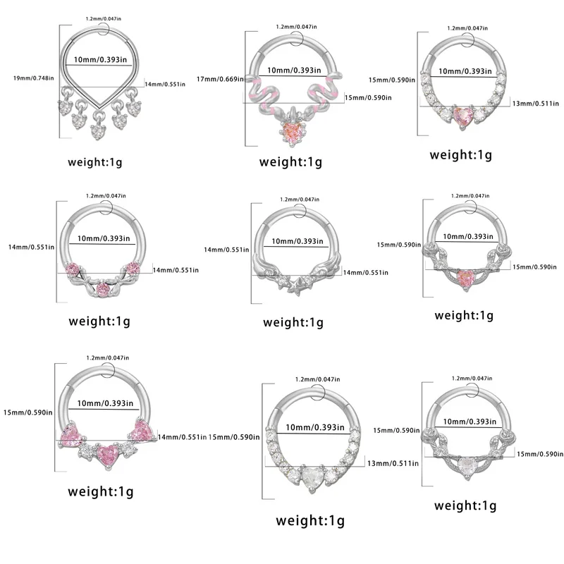 316L Surgical Steel Heart Segment Clicker Ring For Septum Or Nose Piercing - Image 2