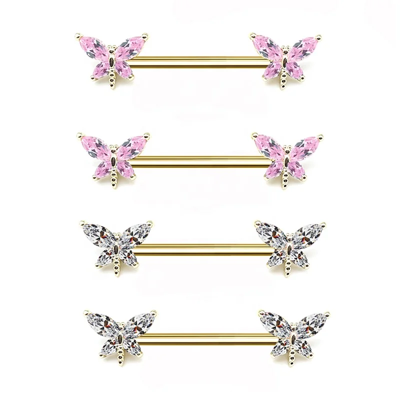 316L Surgical Steel CZ Nipple Ring For Nipple Piercing