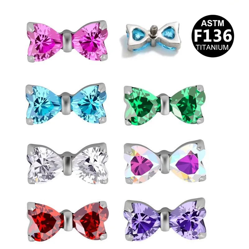 ASTM F136 Titanium CZ Bow Internally Threaded Labret Stud For Lip, Cartilage Or Tragus Piercing