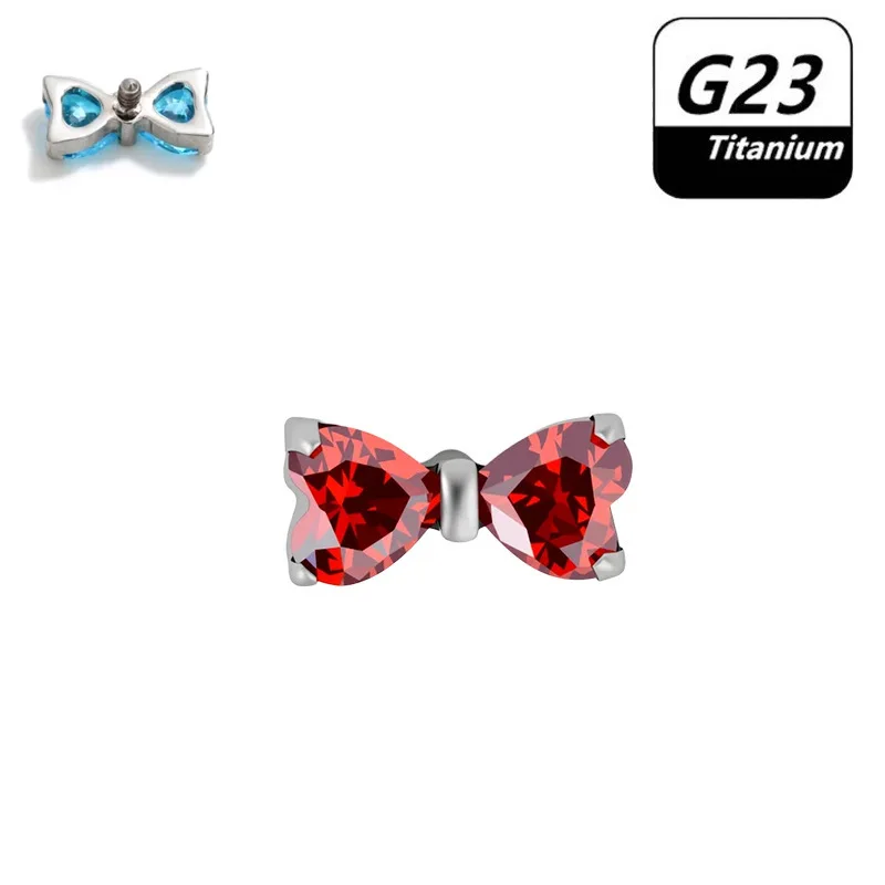 ASTM F136 Titanium CZ Bow Internally Threaded Labret Stud For Lip, Cartilage Or Tragus Piercing - Image 2
