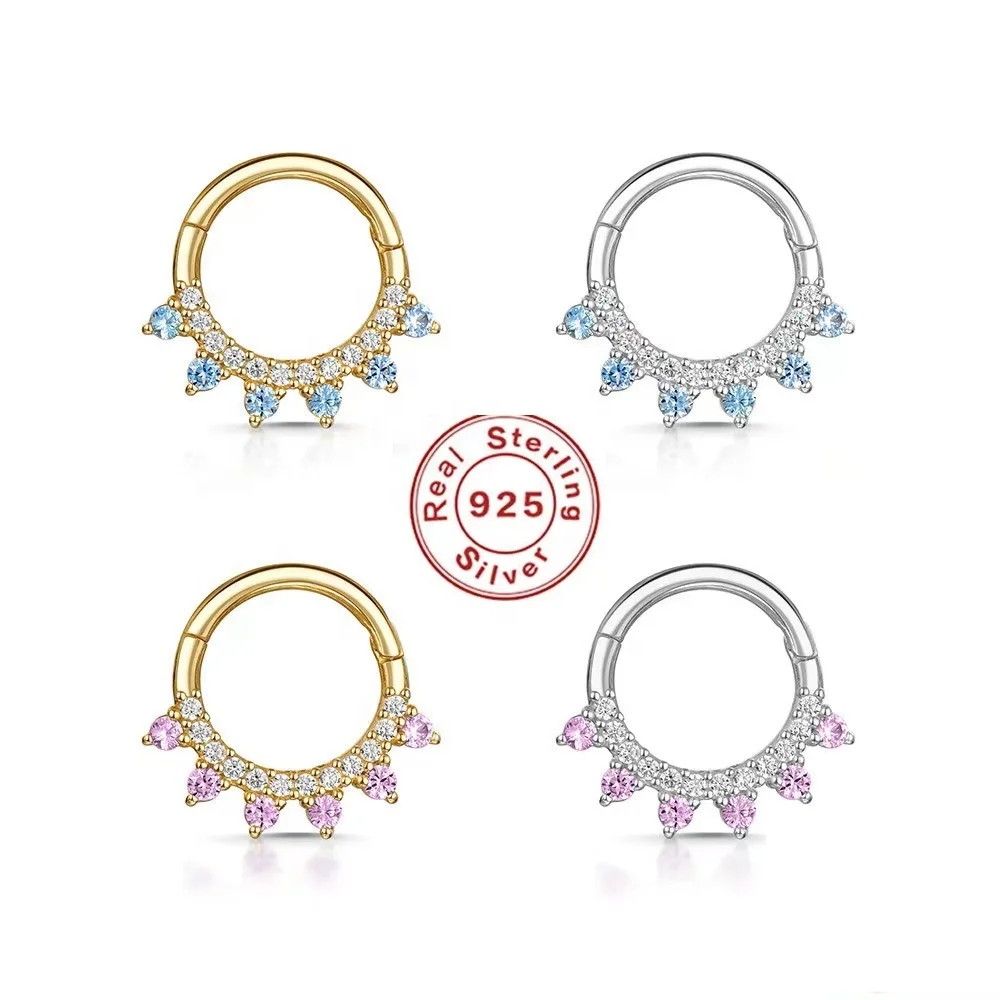 925 Silver CZ Segment Clicker Ring For Septum Or Nose Piercing - Image 2