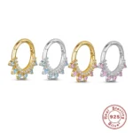 925 Silver CZ Segment Clicker Ring For Septum Or Nose Piercing
