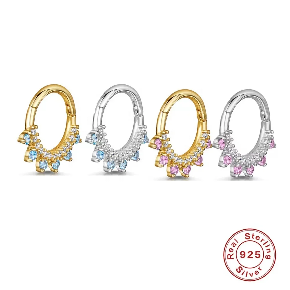 925 Silver CZ Segment Clicker Ring For Septum Or Nose Piercing