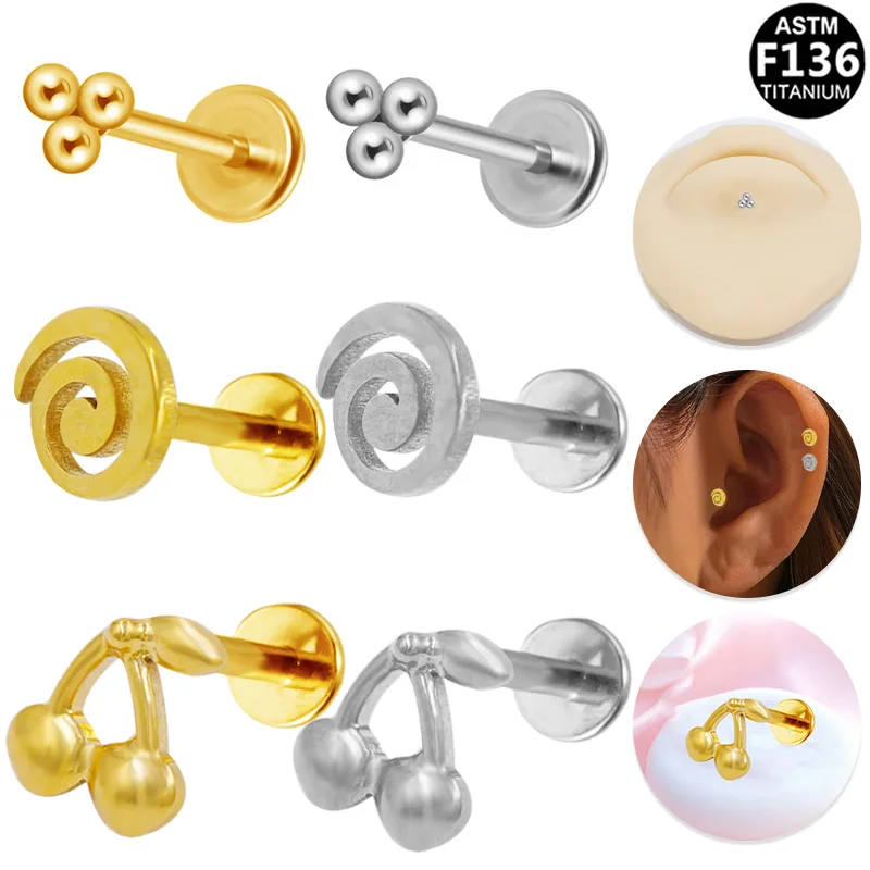 ASTM F136 Titanium Flower Threadless Labret Stud For Lip, Cartilage Or Tragus Piercing