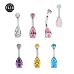 ASTM F136 Titanium Crystal Belly Button Ring For Navel Piercing