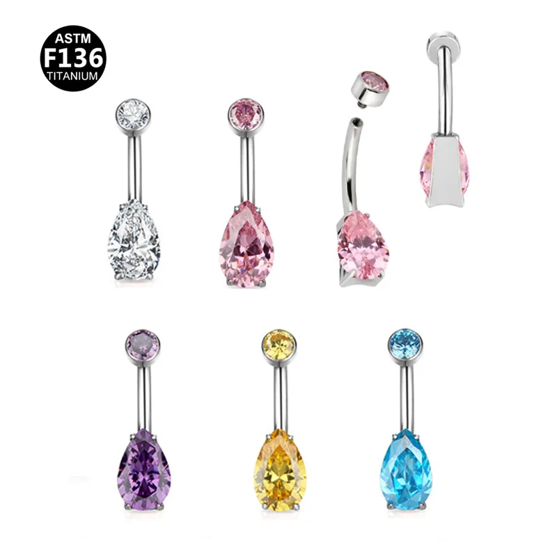 ASTM F136 Titanium Crystal Belly Button Ring For Navel Piercing