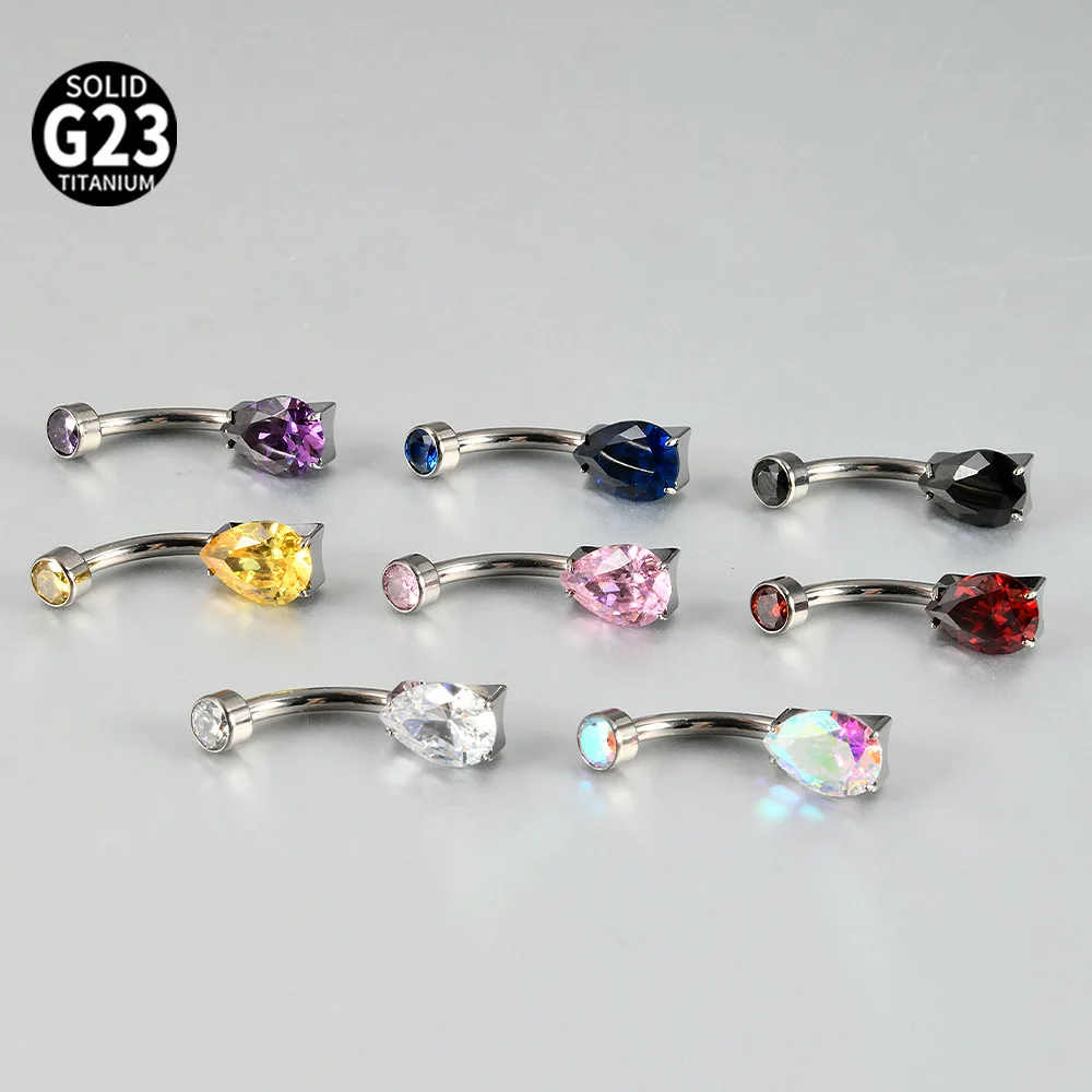 ASTM F136 Titanium Crystal Belly Button Ring For Navel Piercing - Image 2