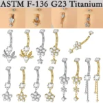 ASTM F136 Titanium CZ Flower Belly Button Ring For Navel Piercing