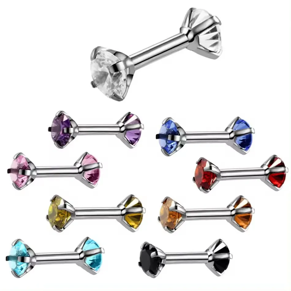 ASTM F136 Titanium 16G CZ Cartilage Stud For Cartilage Or Helix Piercing