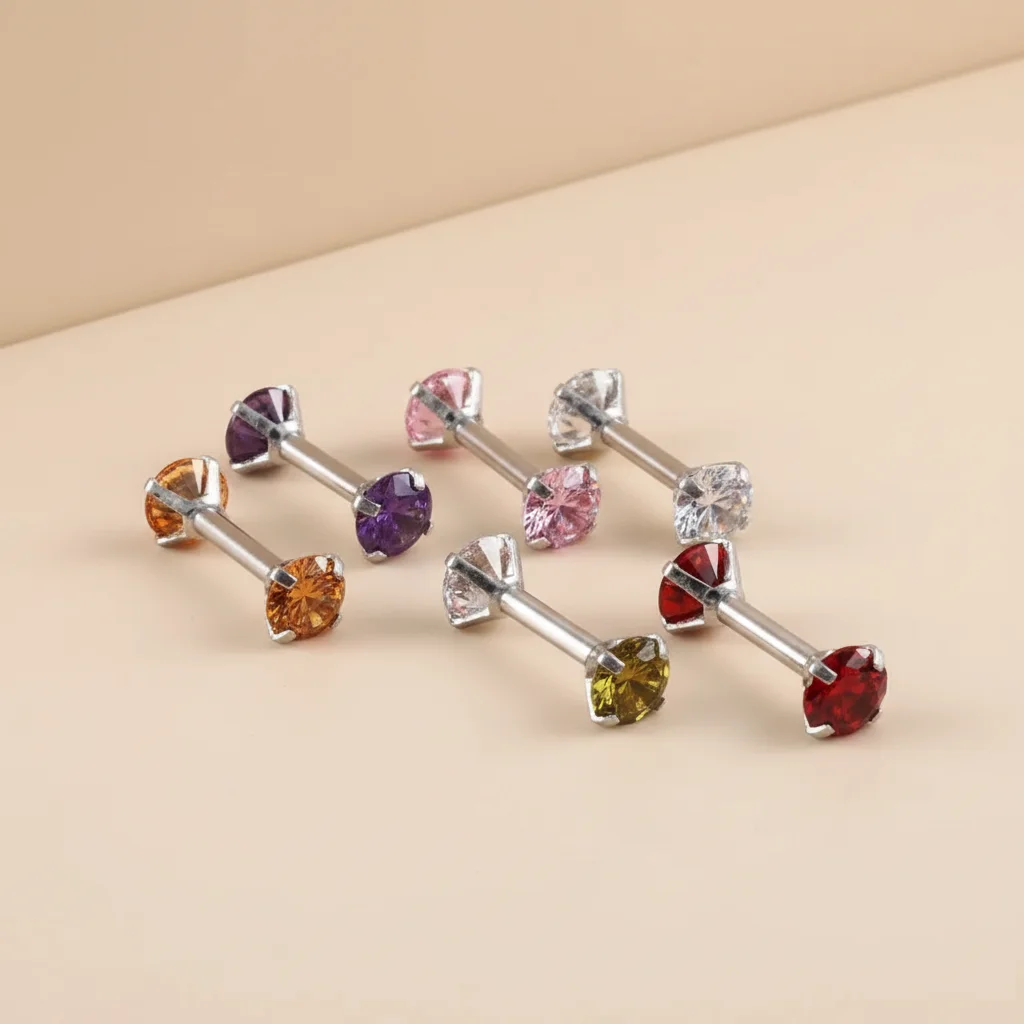 ASTM F136 Titanium 16G CZ Cartilage Stud For Cartilage Or Helix Piercing - Image 2