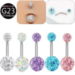 ASTM F136 Titanium 14G Crystal Belly Button Ring For Navel Piercing